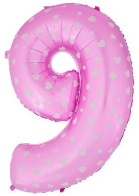 Воздушный шар цифра "9" розовая, с сердечками. - фото 4677