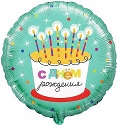 Воздушный шар Круг 46см с надписью "С Днем рождения" (торт) - фото 4856