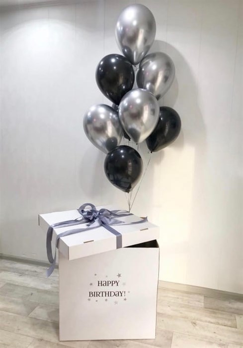 Коробка сюрприз с воздушными шарами хром - фото 5939