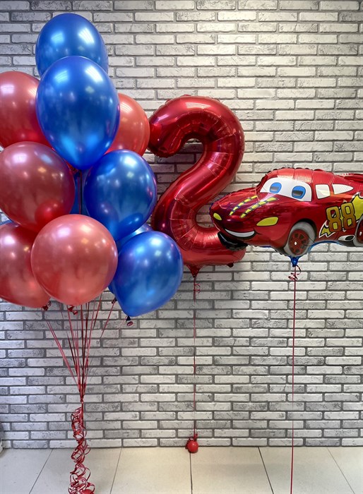 Набор воздушных шаров с цифрой и гоночной машиной - фото 7910