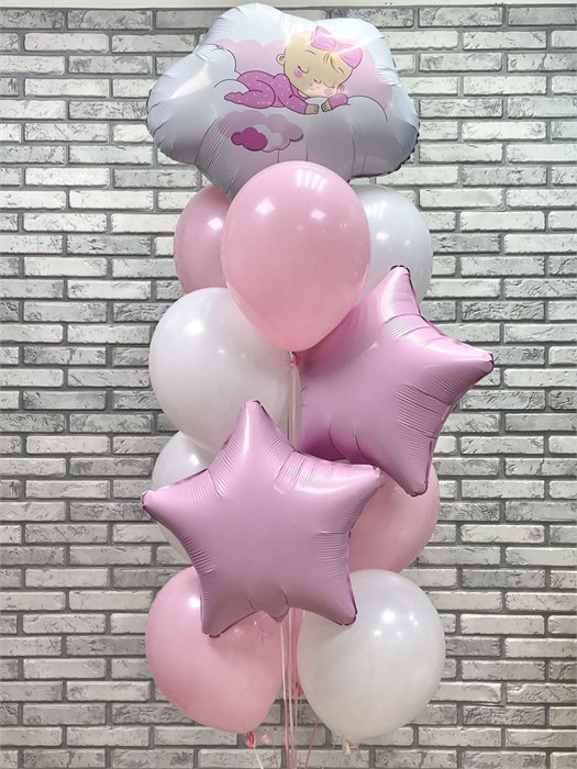 Фонтан из воздушных шаров на выписку "Малышка привет" 3463