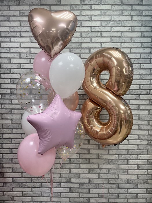 Фонтан из воздушных шариков с цифрой "Розовое золото" 3464