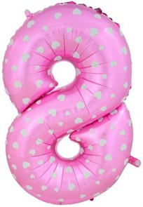 Воздушный шар цифра "8" розовая, с сердечками.