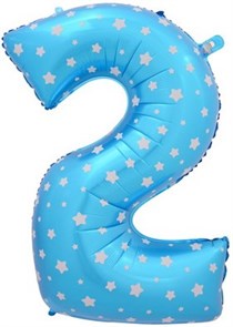 Воздушный шар цифра "2" голубая, со звездочками.