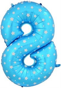 Воздушный шар цифра "8" голубая, со звездочками.