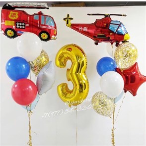 Набор воздушных шаров с вертолетом и пожарной машиной