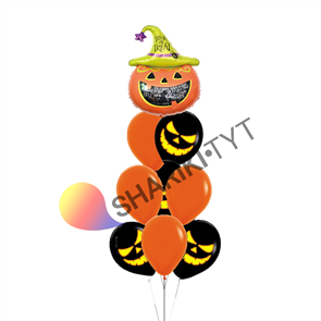 Фонтан из воздушных шаров на Хэллоуин «Зловещая тыква»