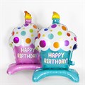 Фигура на подставке кекс "Happy Birthday" розовый 3045